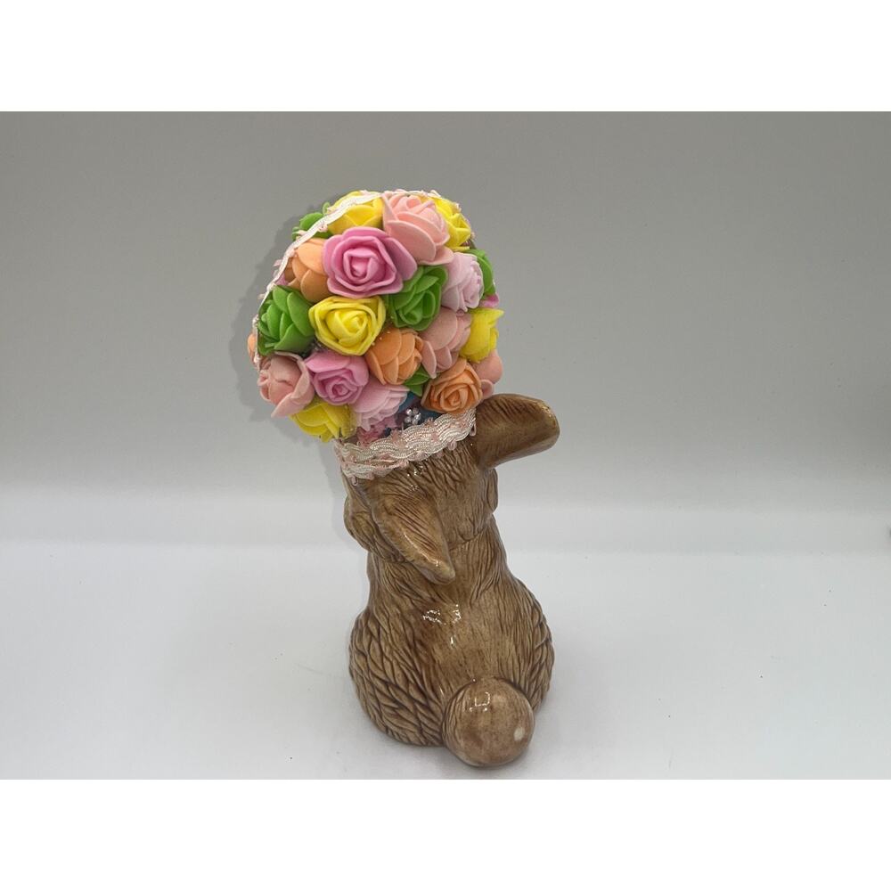 Vintage Ceramic Pretty Bunny Spring Bunny Floral Flower Hat Deb O. Original OOAK - Picture 8 of 16